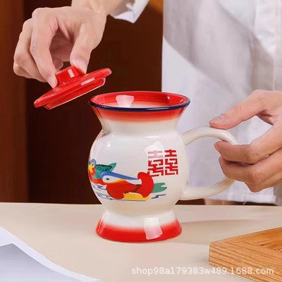 Wholesale Red Double Happiness Ceramic Cup